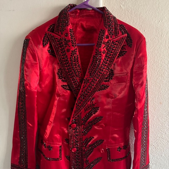 Men's Red Embroidered Blazer